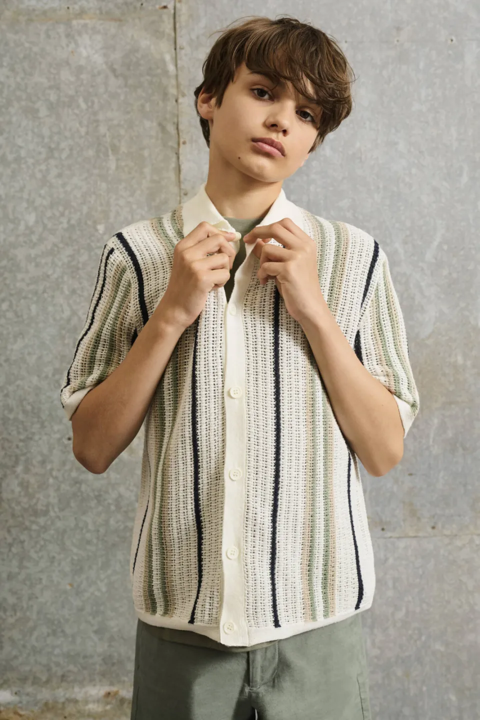 Only & Sons JUNIOR gestreepte overhemd wit fijn gebreid Offwhite/blauw/groen
