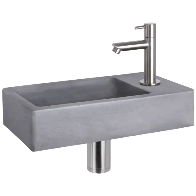 Fonteinset Differnz Force Beton 40x22x8 cm Donker Grijs Met Rechte Kraan Mat Chroom