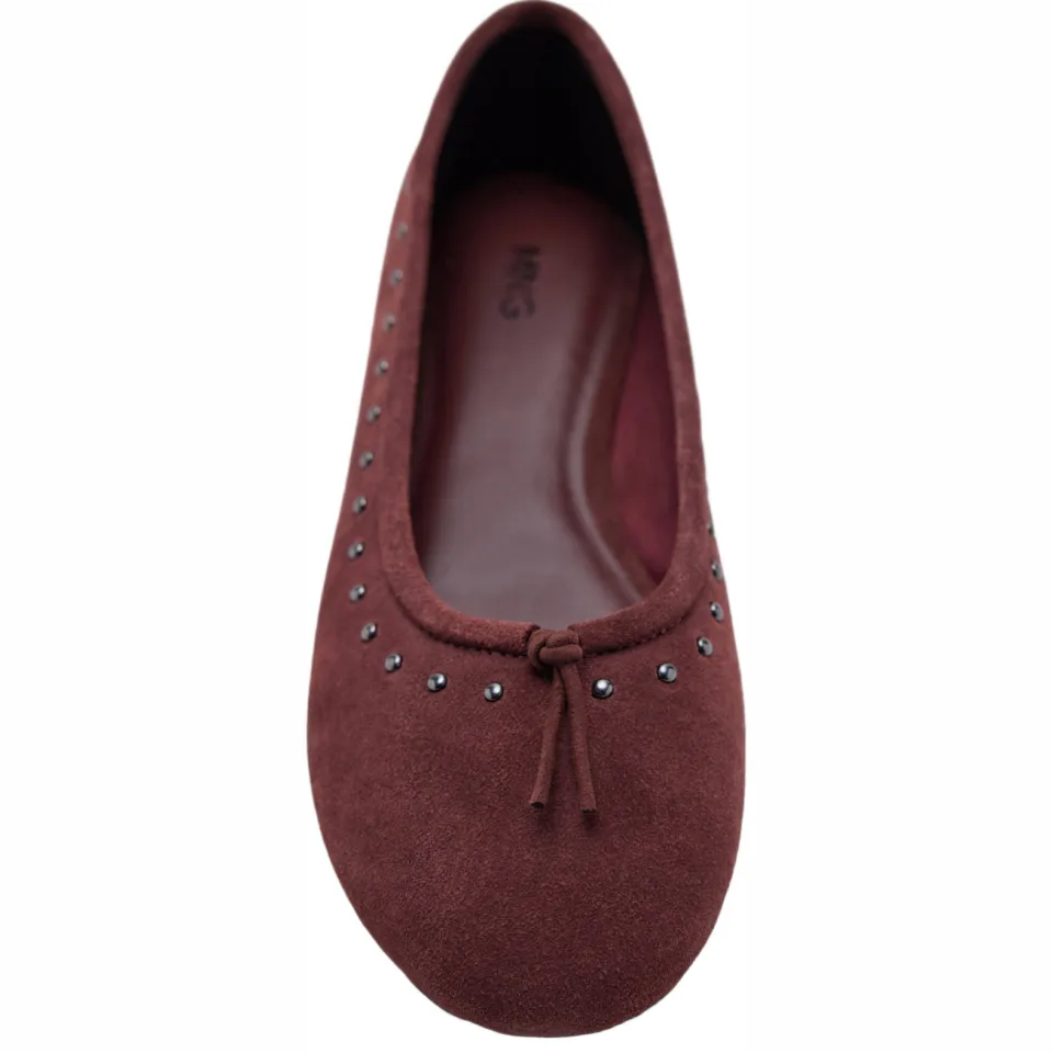 Mango TEEN suède ballerina's met studs - donkerrood, foto 5