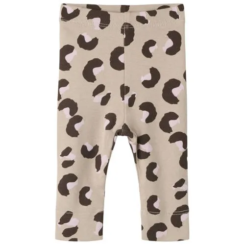 NAME IT BABY katoenen slim fit gebreide babybroek met print beige Beige/bruin