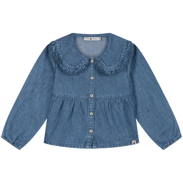 Stains&Stories denim blouse middelblauw Medium blue denim