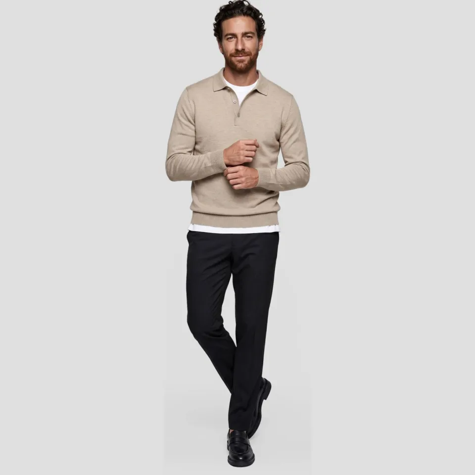 Profuomo zijden regular fit polo - beige, foto 3
