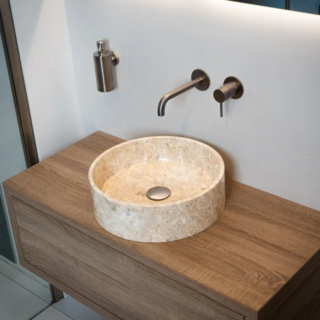 Loutro Waskom Loutro Louise S Rond 40x40x12 cm Marmer Sand Loutro Bruin
