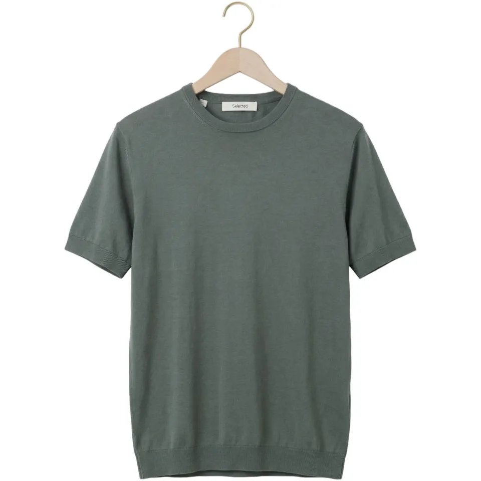 Selected regular T-shirt groen fijn gebreid, foto 4