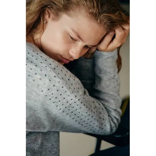 Mango TEEN gebreide trui met strass-steentjes - grijs, foto 5