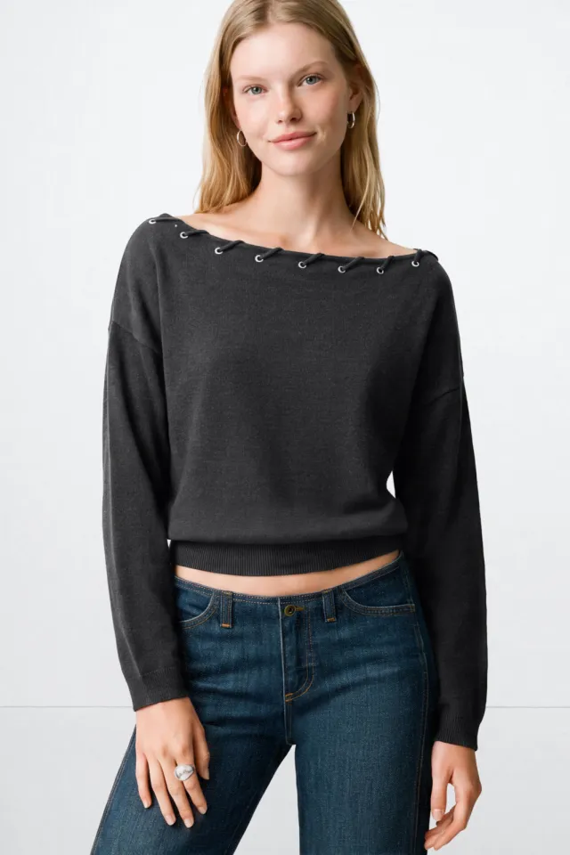 Mango TEEN fijn gebreide trui- antraciet, foto 3