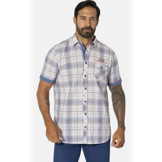 Jan Vanderstorm +FIT Collectie regular geruit casual overhemd lichtblauw