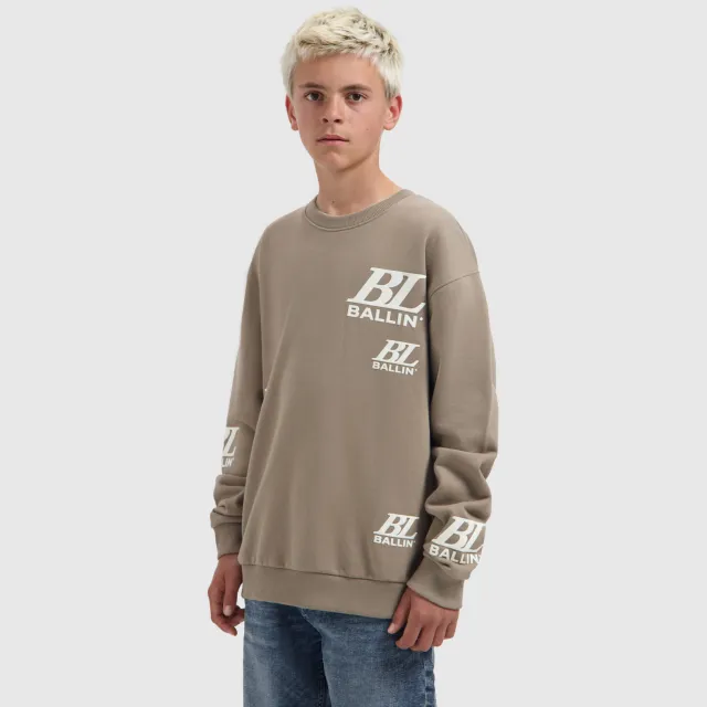 Ballin katoenen sweater met print - taupe/wit