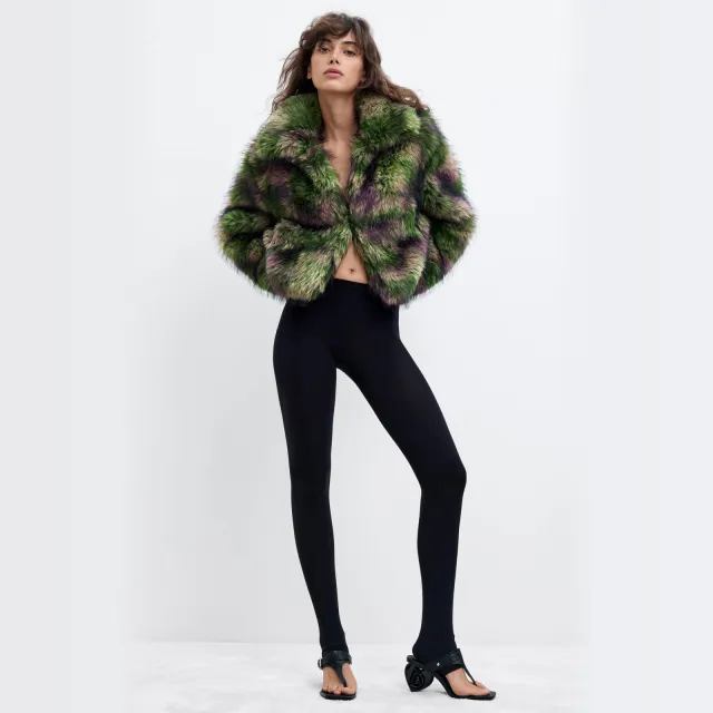 Desigual Fake Fur Camomille Lacroix winterjas groen paars, foto 2