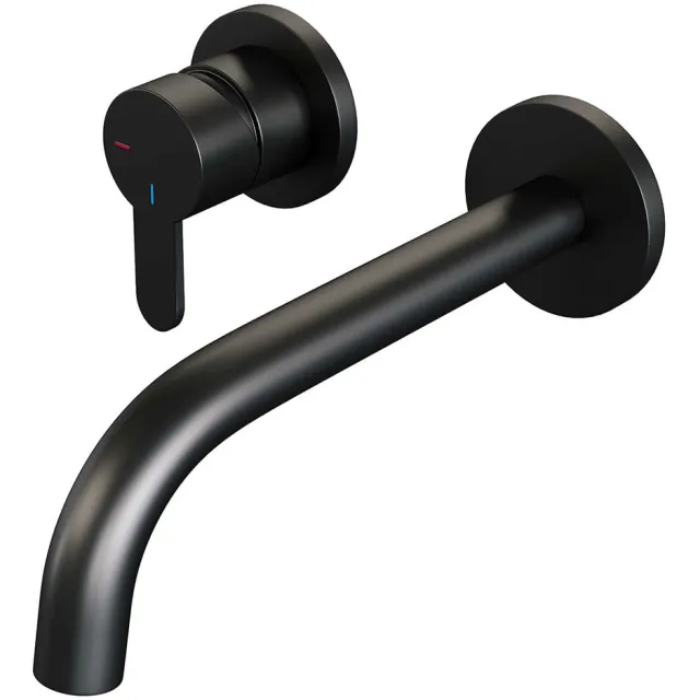 Inbouw Wastafelmengkraan Brauer Black Edition Coldstart Gebogen Uitloop Korte Platte Hendel Links Mat Zwart Met Rozetten