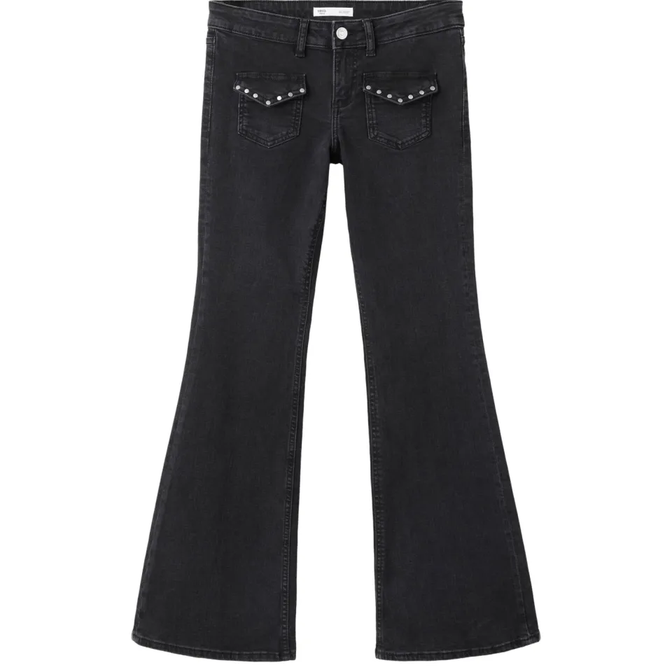 Mango TEEN low waist flared jeans met studs - grey denim, foto 2