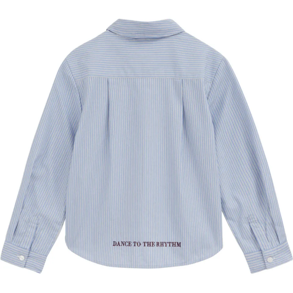 WE Fashion gestreepte blouse met borduursels lichtblauw lichtblauw/ecru, foto 4