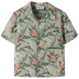 NAME IT MINI overhemd groen Jongens Viscose Button down Blad Groen/multicolor