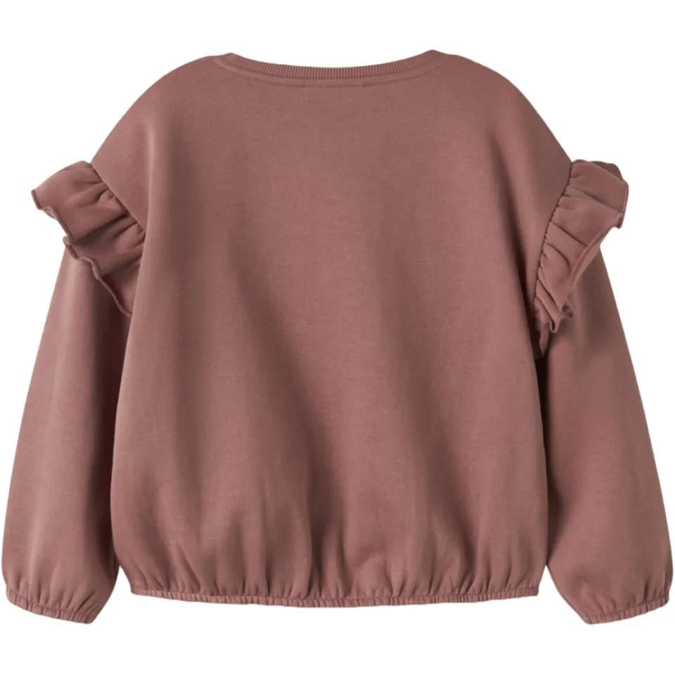 Lil' Atelier MINI rechtvallende sweater met ruches - oudroze, foto 3