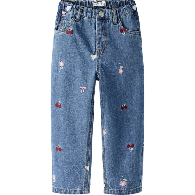 NAME IT MINI NMFBELLA regular waist barrel gebloemde jeans met borduursels - mediumblauw Medium blue denim
