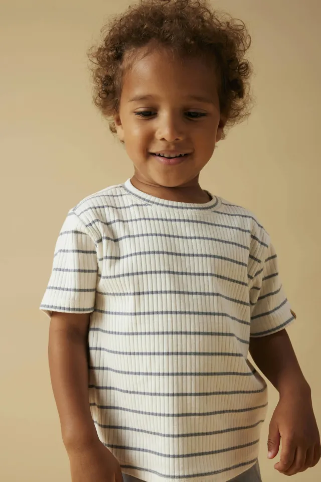 Lil' Atelier Mini gestreept t-shirt wit lichtblauw Wit/lichtblauw
