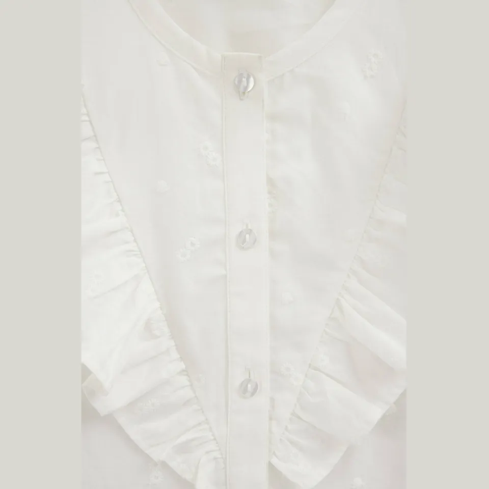 WE Fashion blouse met ruches ecru ronde hals, foto 6