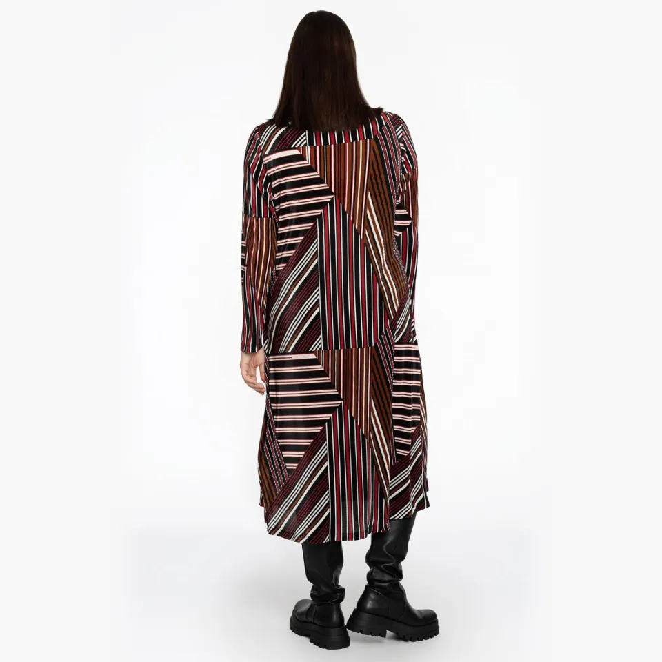 Yoek STRIPES plissé jurk donkerrood zwart, foto 3