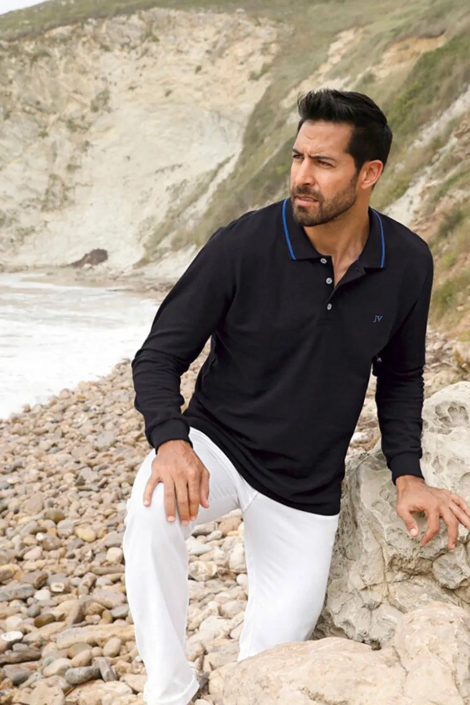 Jan Vanderstorm loose fit polo Plus Size ELLIS zwart, foto 3