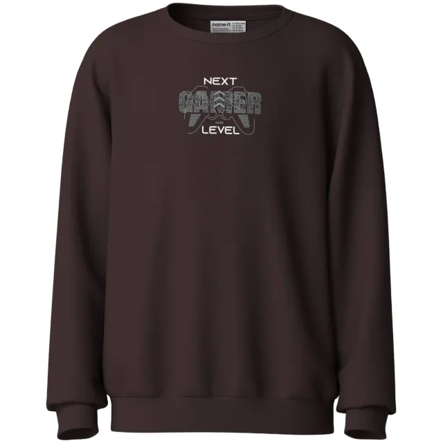 NAME IT KIDS rechtvallende sweater met print - donkerbruin
