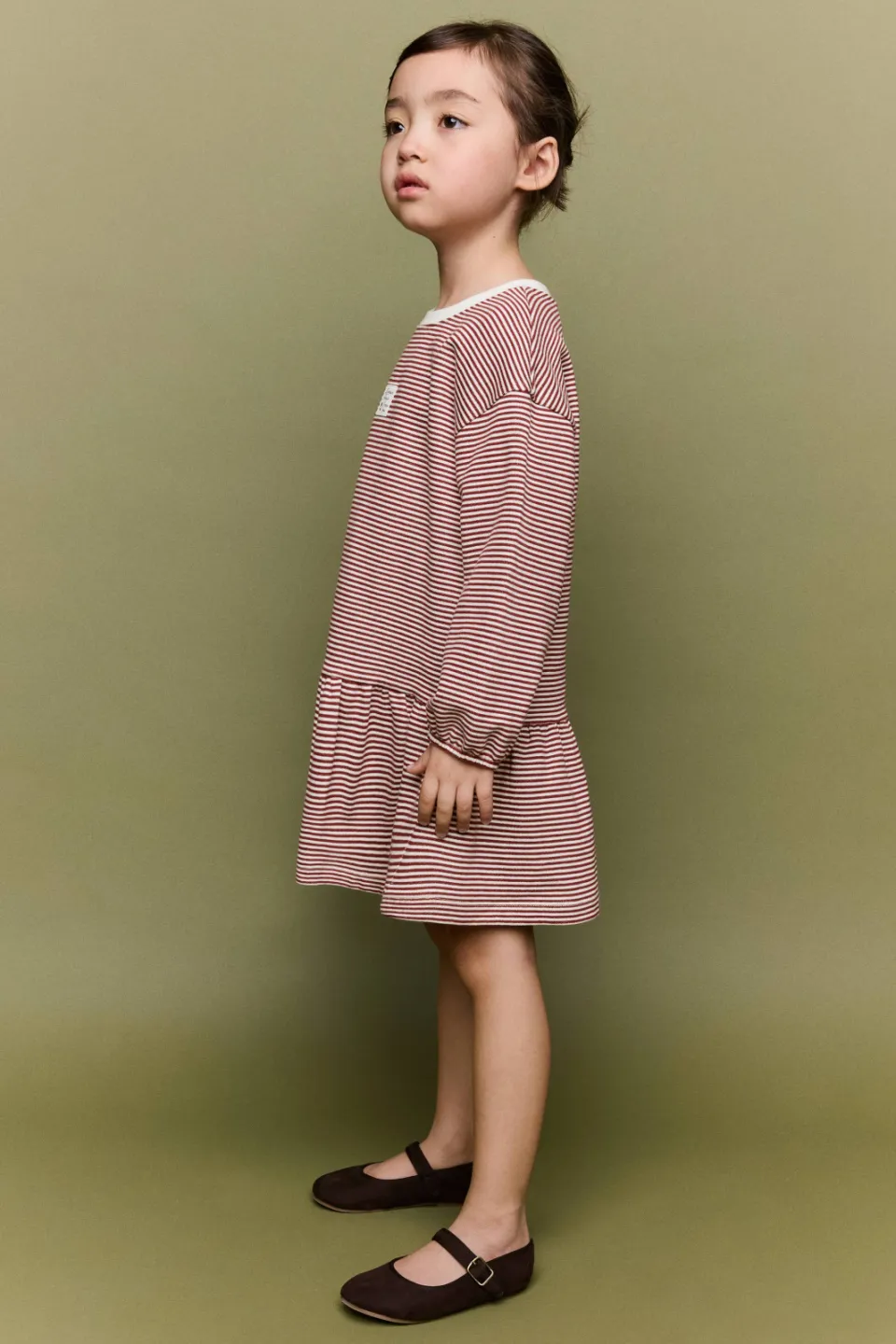 Mango Kids gestreepte midi jurk donkerrood donkerrood/wit, foto 3