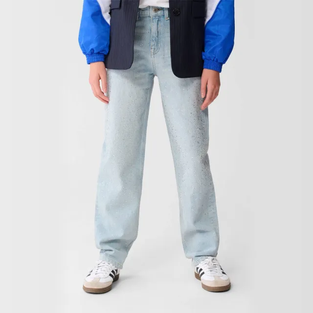 Shoeby high waist barrel jeans met strass steentjes light blue denim, foto 3
