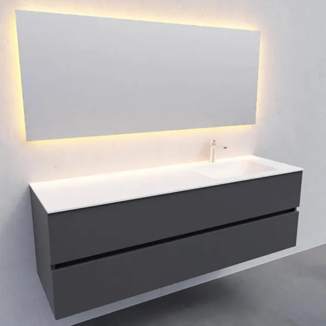 Boss & Wessing Badkamermeubel Solid Surface AQS Oslo 150x46 cm Rechts Mat Antraciet Boss & Wessing