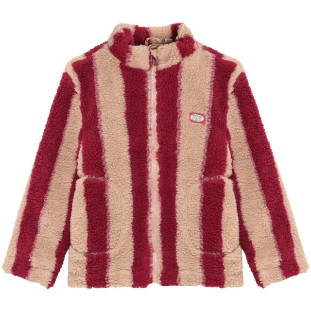 Daily7 gestreepte teddy jas rood/beige, foto 2