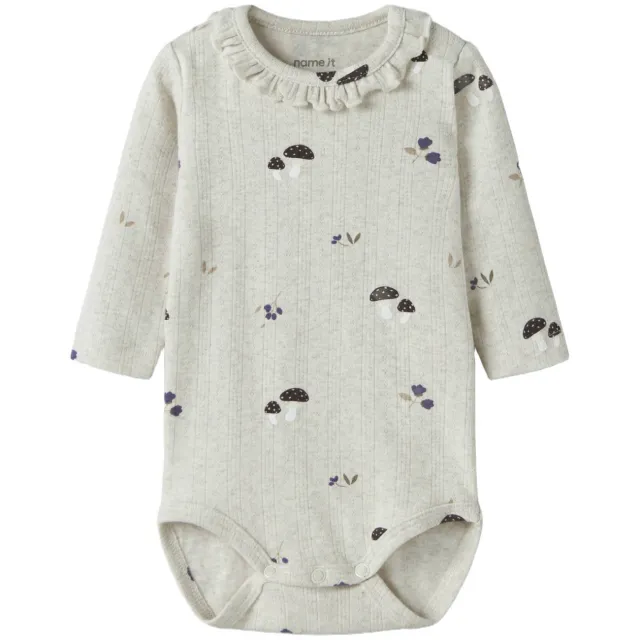 NAME IT BABY katoenen romper met ruches en print - beige Beige melange