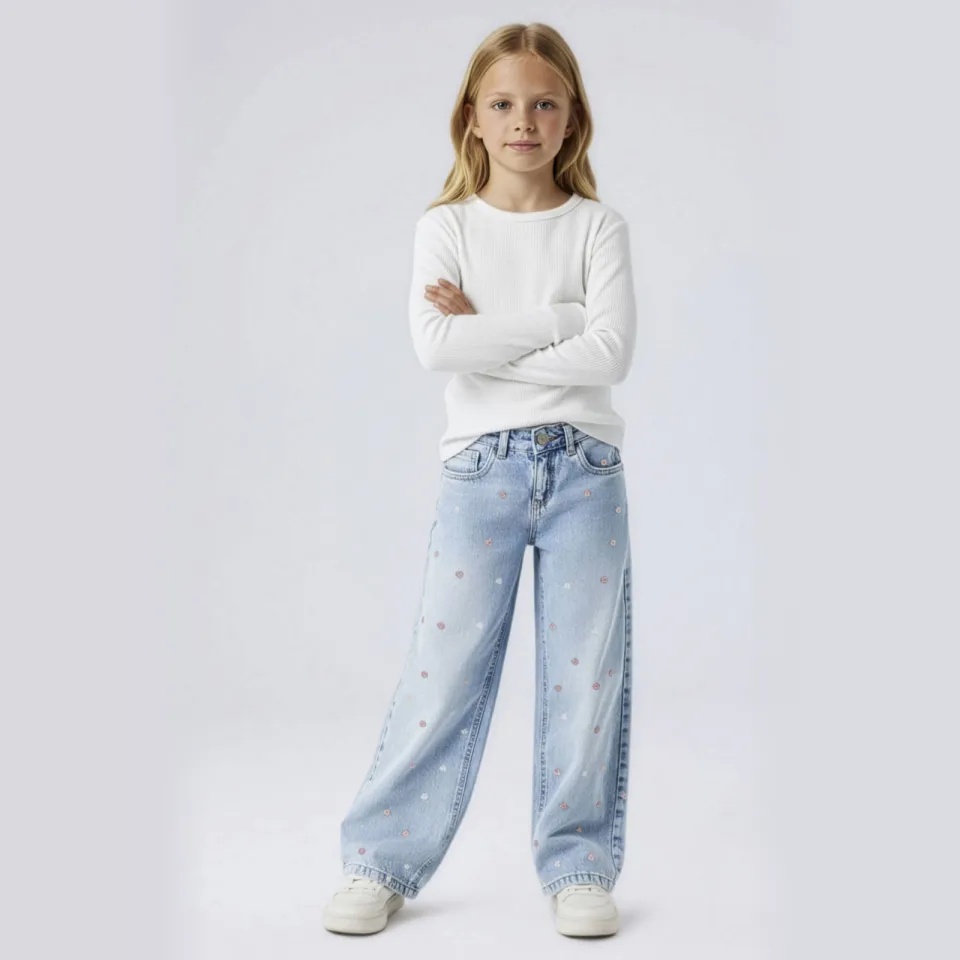 NAME IT KIDS wide leg jeans met hartjes light blue denim Light blue denim hearts