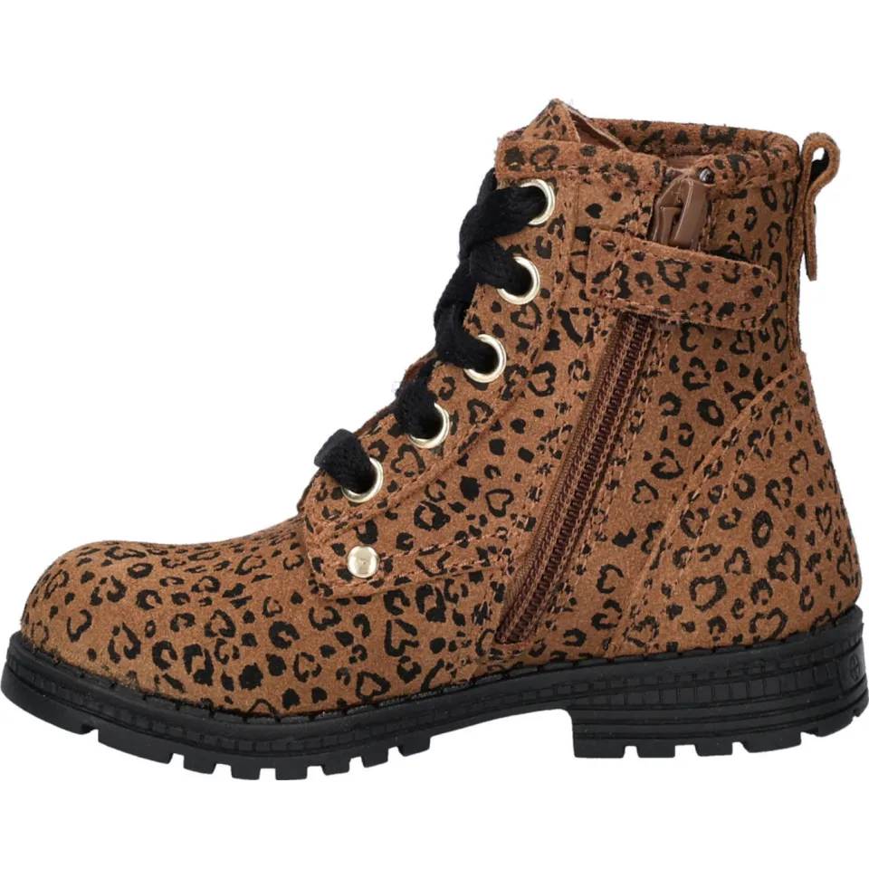 Nelson Kids suède veterboots met panterprint cognac, foto 5