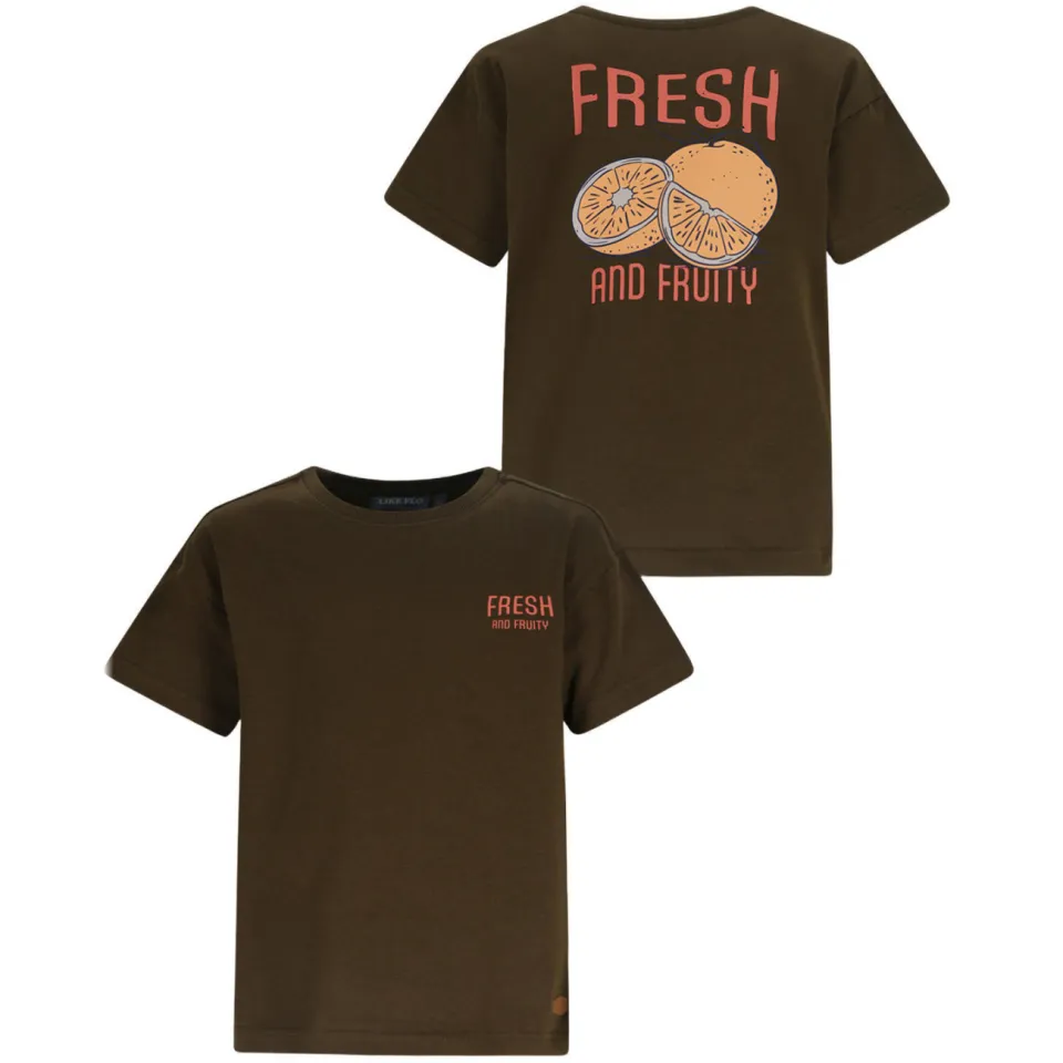 Like Flo T-shirt met backprint donkerbruin donkergroen, foto 3