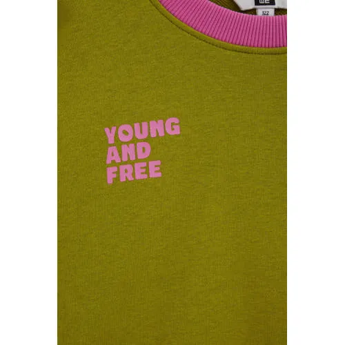 WE Fashion sweater met tekst - olijfgroen/roze, foto 6