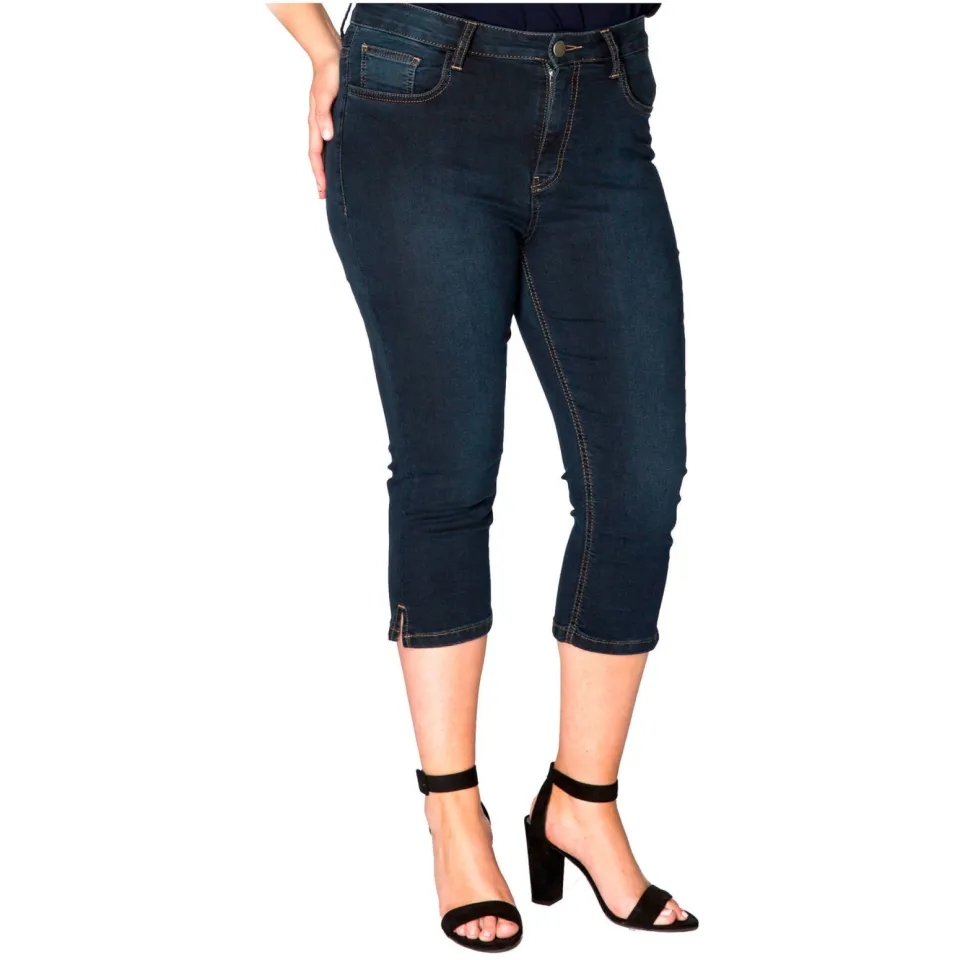 Yoek high waist skinny capri jeans dark denim Donkerblauw