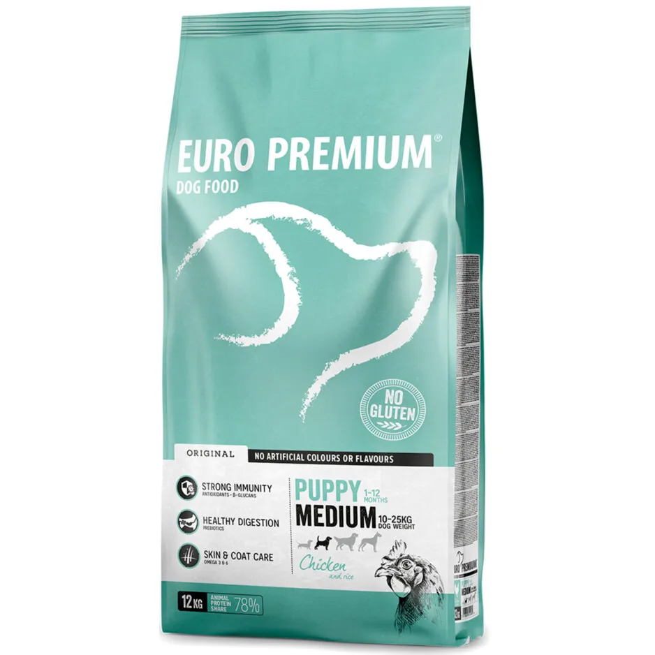 Euro Premium Puppy Medium kip & rijst hondenvoer 12 kg, foto 2