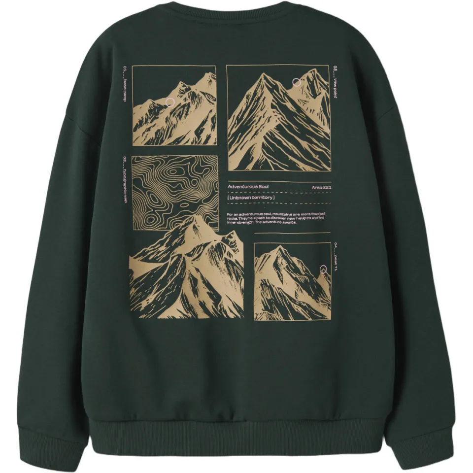 NAME IT KIDS sweater met backprint - donkergroen/beige, foto 3