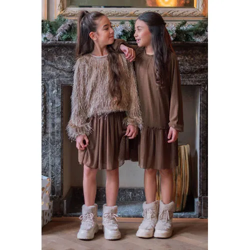 Like Flo Malin korte A-lijn jurk met glitters donkerbruin, foto 4