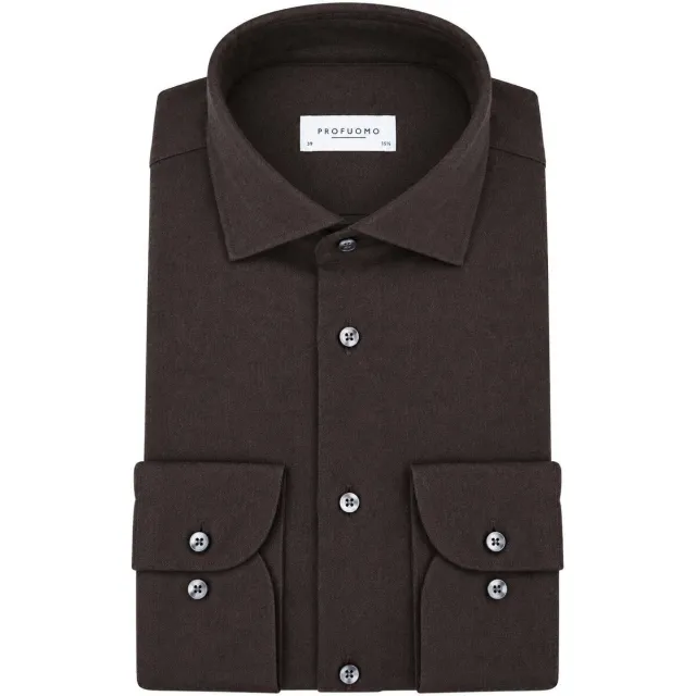 Profuomo Overhemd Lange Mouw Profuomo Overhemd Brushed Twill Bruin donkerbruin