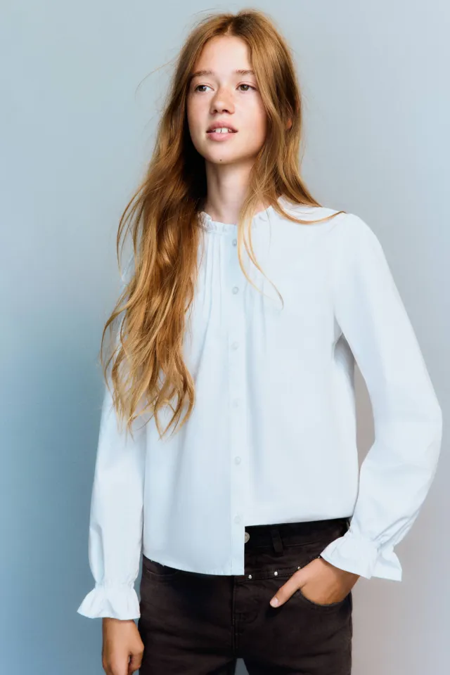 Mango blouse met plooien en ruches wit