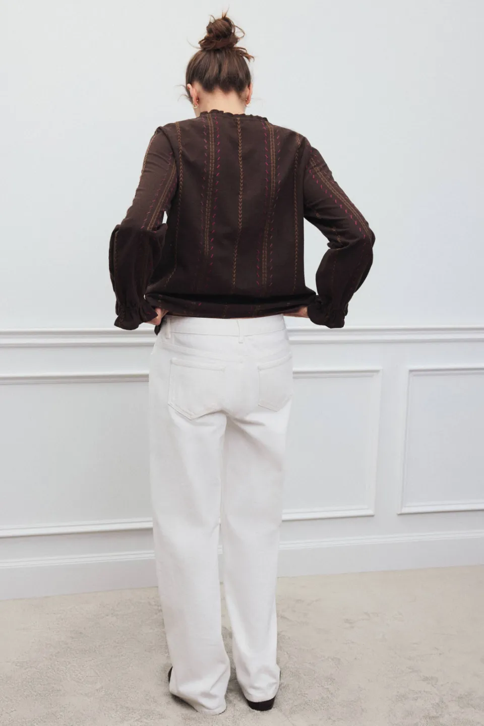 Mango blouse met ruches donkerbruin, foto 3
