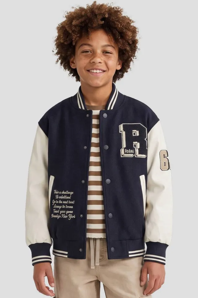 Me & My Monkey baseball jacket met tekst donkerblauw wit Donkerblauw/wit
