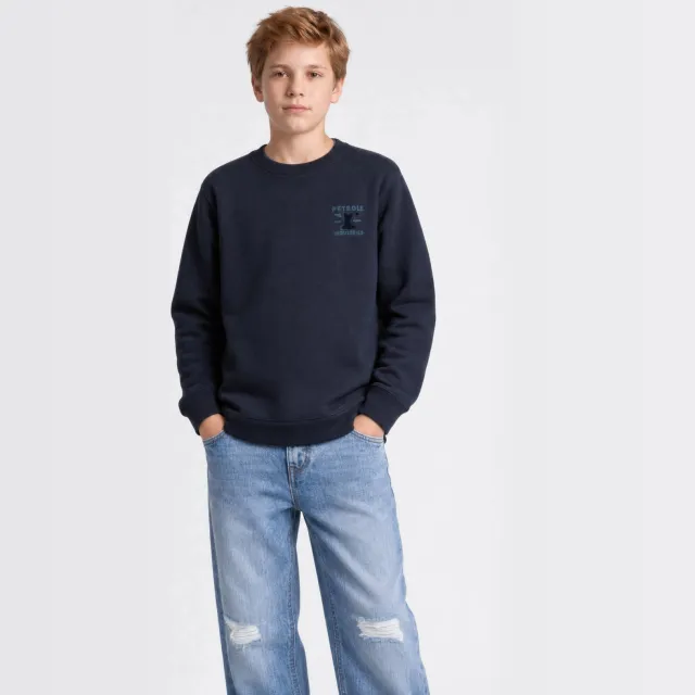 Petrol Industries rechtvallende sweater met print - marineblauw