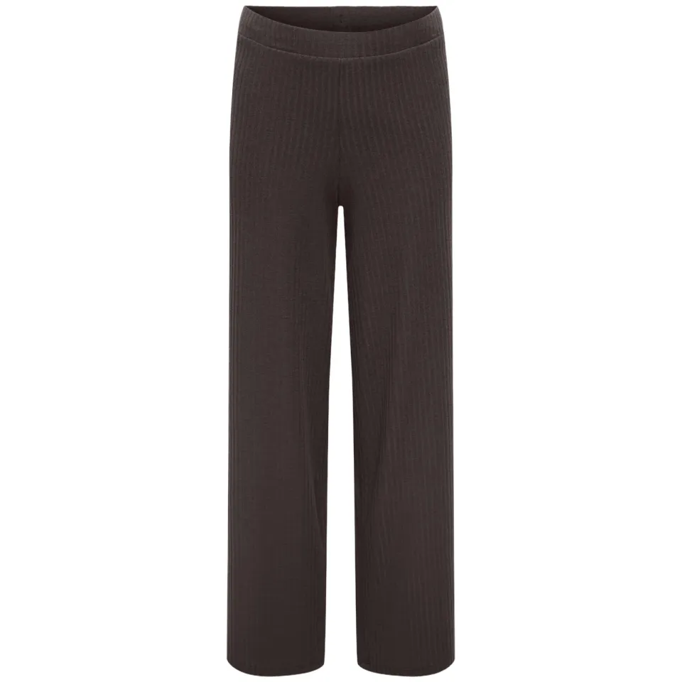 Only wide leg casual broek met textuur donkerbruin, foto 2