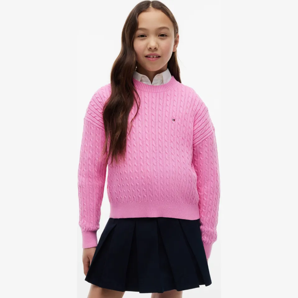 Tommy Hilfiger gebreide trui met kabels roze, foto 4
