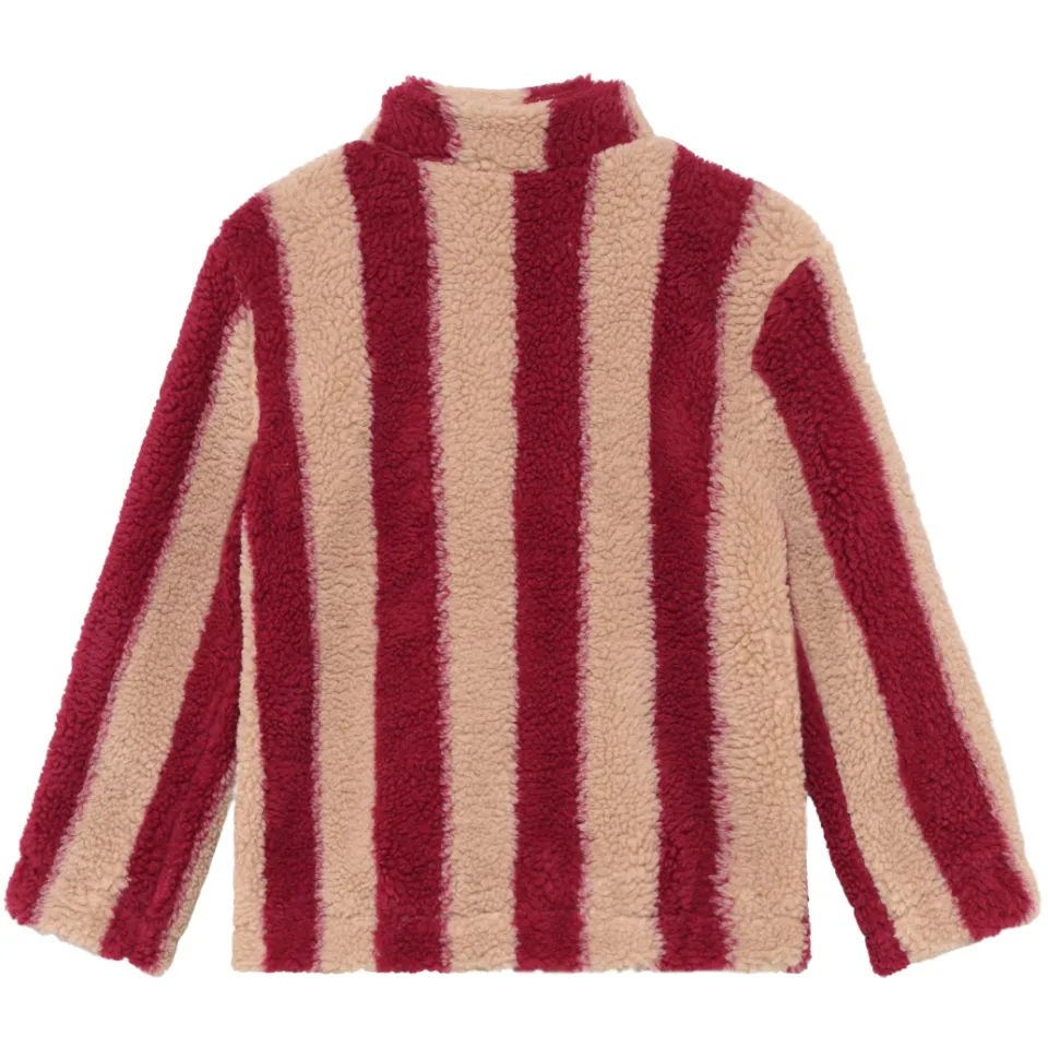 Daily7 gestreepte teddy jas rood/beige, foto 3