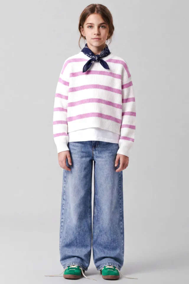 NAME IT KIDS rechtvallende gebreide gestreepte trui - wit Wit/roze