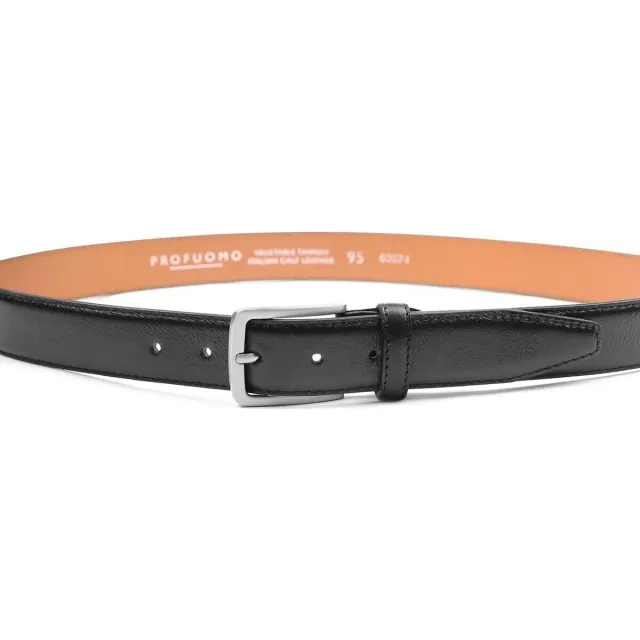 Profuomo leren riem zwart effen