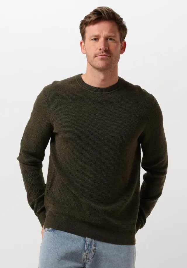 SELECTED MEN Heren Truien & Vesten Slhross Ls Knit Structure Crew Neck Noos - Groen