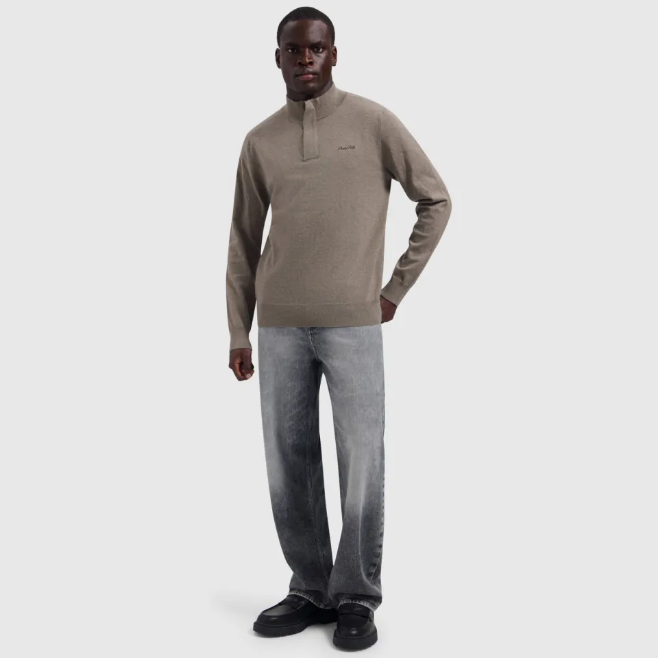 Pure Path katoenen regular fit gebreide gemêleerde trui - taupe, foto 4