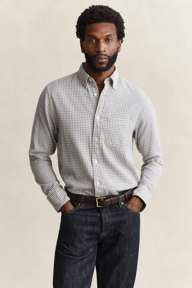 Gant flanel regular fit geruit overhemd - blue horizon Blauwe Horizon